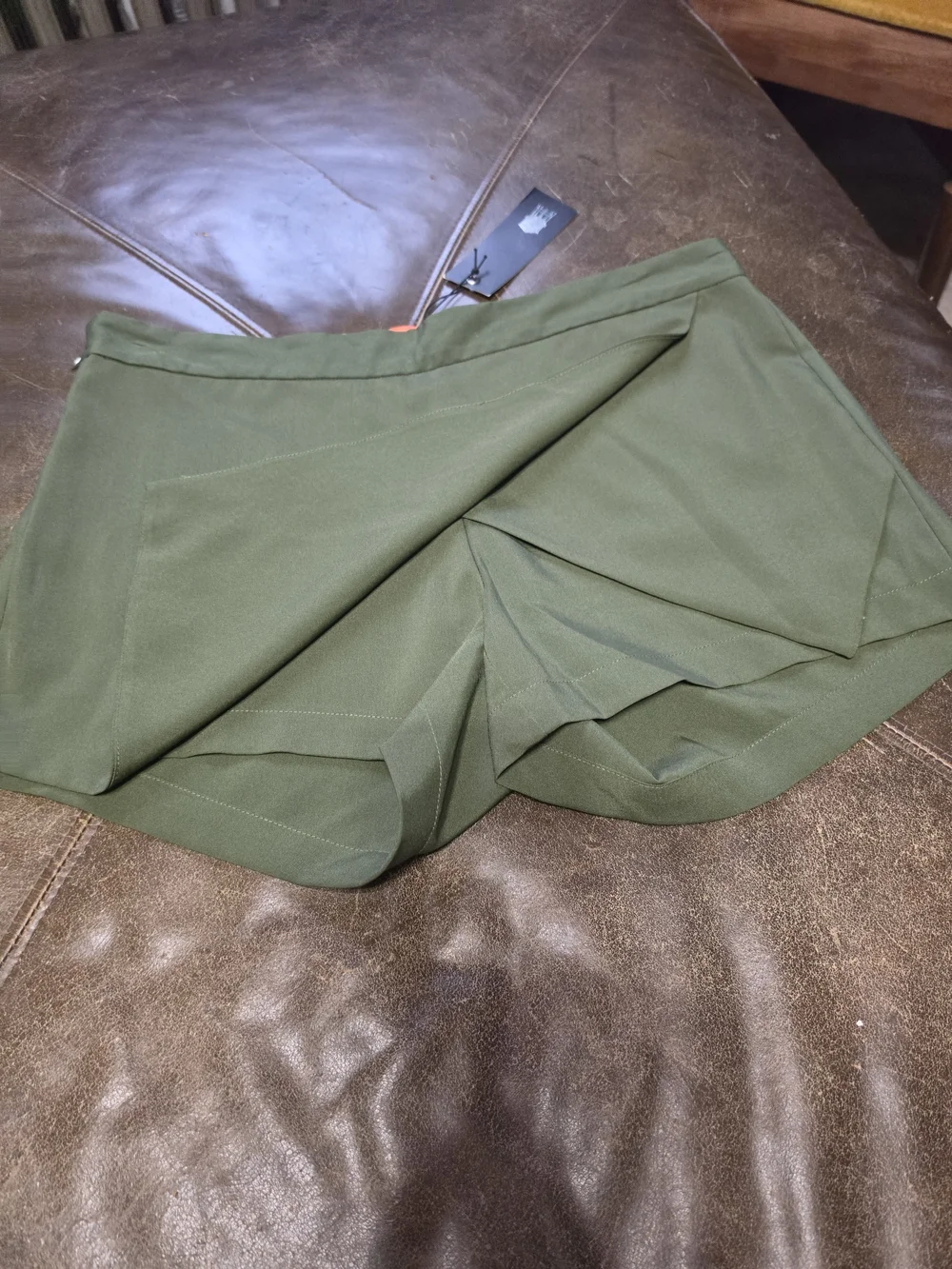 NWT Brooklyn Industries Olive Green Asymmetrical Wrap Mini Skort - Size L